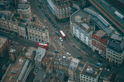 High angle view of street amidst buildings in city