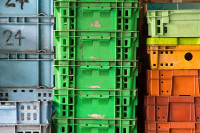 Full frame shot of colorful stacked basket