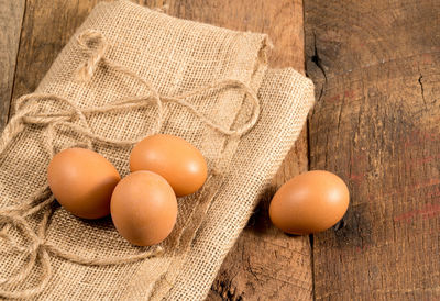 High angle view of eggs on table