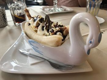 Close-up of dessert in plate on table