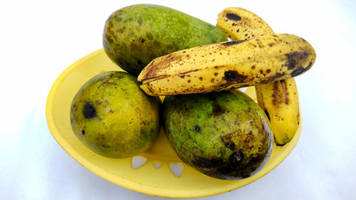 High angle view of fruits in plate