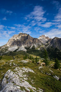 Scenic view of mountains against cloudy sky