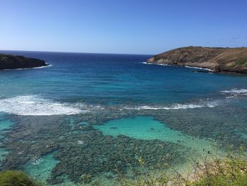 Scenic view of sea against clear sky