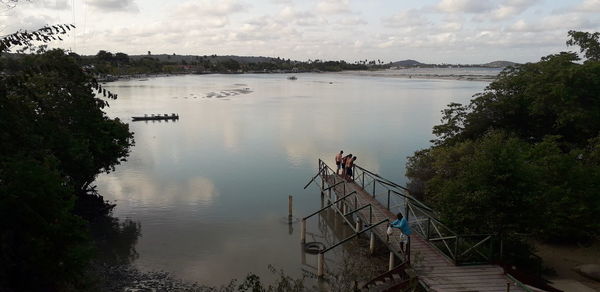 High angle view of lake against sky