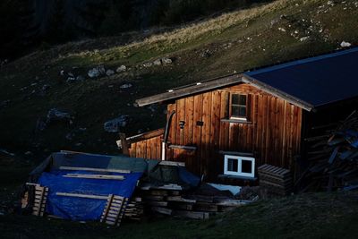 Storage hut in sunrise