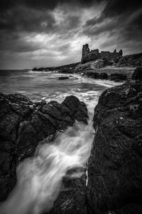 Scenic view of sea against cloudy sky