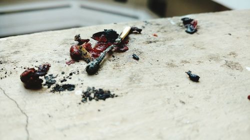 High angle view of burnt matchstick on table