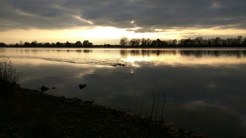 View of lake at sunset