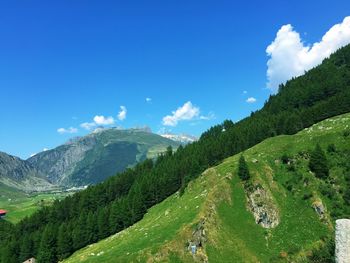 Panoramic view of green landscape against sky