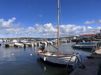 Boats moored at harbor