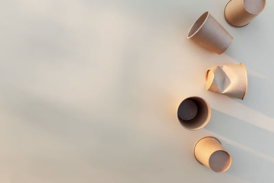 High angle view of objects on table