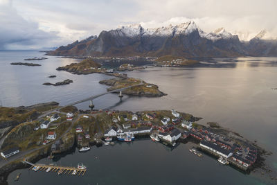 Reine village environment from an aerial point of view