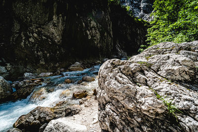 Stream flowing through rocks in forest