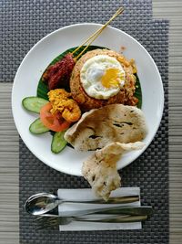 Directly above shot of breakfast served on table