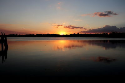 Scenic view of lake against sky during sunset