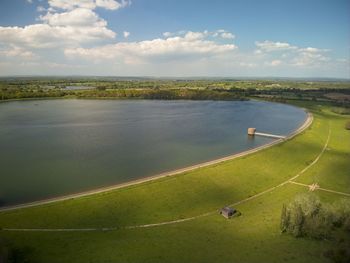 High angle view of land against sky