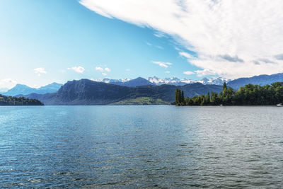 Lake lucerne viewed from a tour cruise. famous lake in luzern, switzerland
