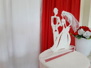 Close-up of statue against white wall