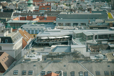 High angle view of buildings in city