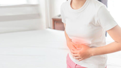 Midsection of woman standing at home