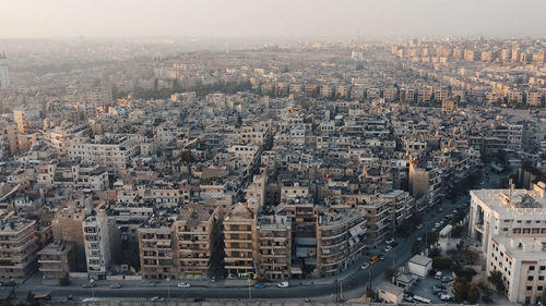 High angle view of buildings in city