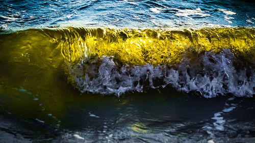 High angle view of water flowing in sea