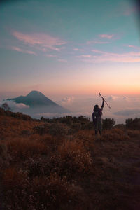 Sunset on the mountain. mount merbabu national park, central java