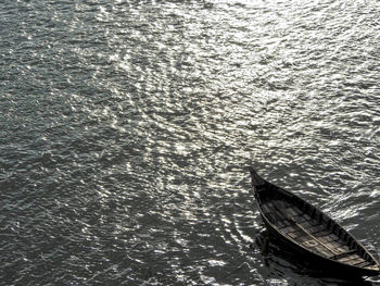 High angle view of boat moored in sea