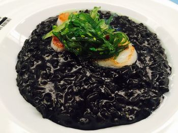 High angle view of food in plate