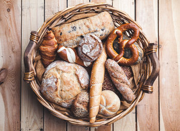 High angle view of garlic in basket on table