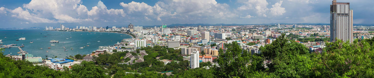 Panoramic view of city and buildings against sky