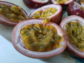 Close-up of fruits in plate