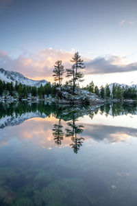 Scenic view of lake against sky during sunset