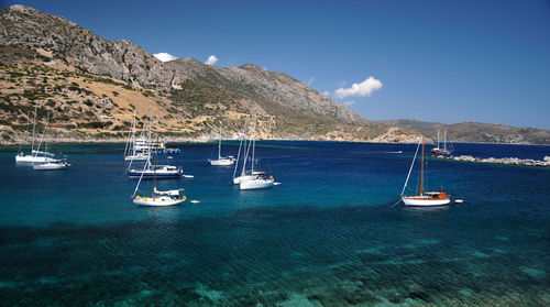 Sailboats sailing on sea against sky