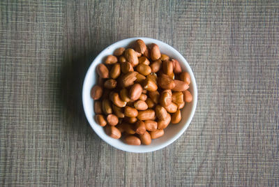 High angle view of fruits in bowl on table