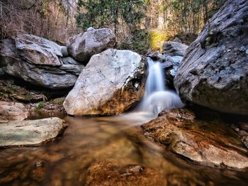 Stream flowing through rocks in forest
