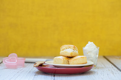 Close-up of breakfast on table