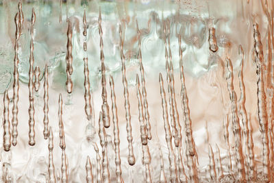 Full frame shot of icicles on glass window