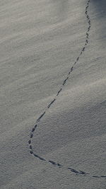 High angle view of footprints on sand