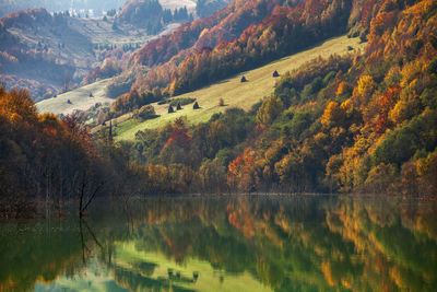 Scenic view of lake against sky during autumn