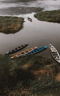 High angle view of boat in lake