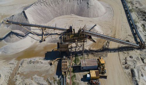 Gravel quarrying in a gravel pit during a drone flight