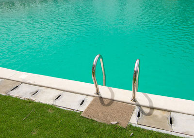 High angle view of swimming pool by lake