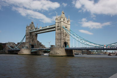 View of bridge over river against cloudy sky