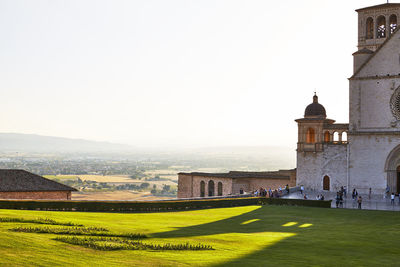 Panoramic view of buildings against clear sky