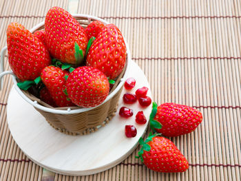 Close-up of strawberries in bowl on table