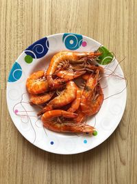 High angle view of seafood in plate on table