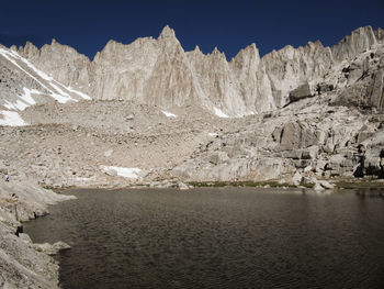 Scenic view of lake with mountains in background