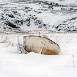 Snow covered land on field