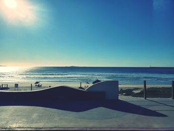 Scenic view of sea against clear blue sky